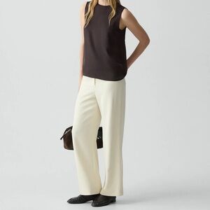 THEORY Ivory Cream Wide Leg Dress Pants Cotton Blend Straight Leg Trousers